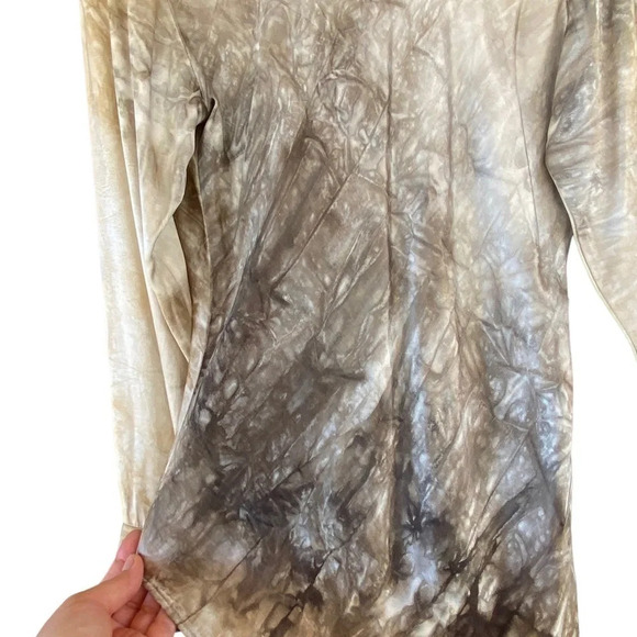 Y2K cream Tan Satin marble tie die blouse Loralai Gilmore Vibes long sleeve - Picture 4 of 6